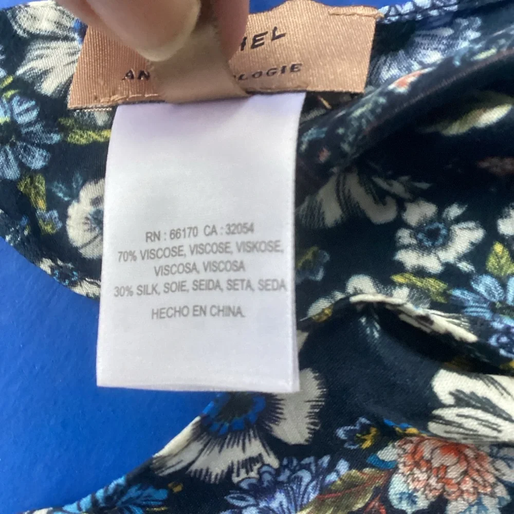 Anthropologie Navy Floral Silk-Blend Scarf